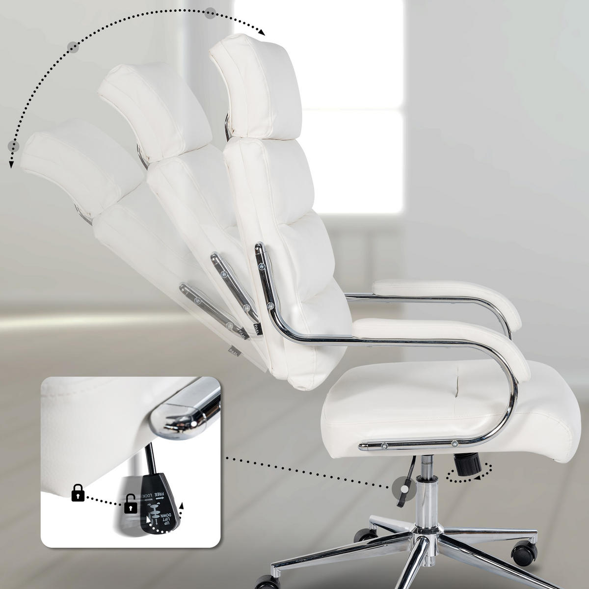 BÜROSTUHL Noxar weiß - Chromfarben/Weiß, Kunststoff/Metall (61/129/78cm) - TPFLiving