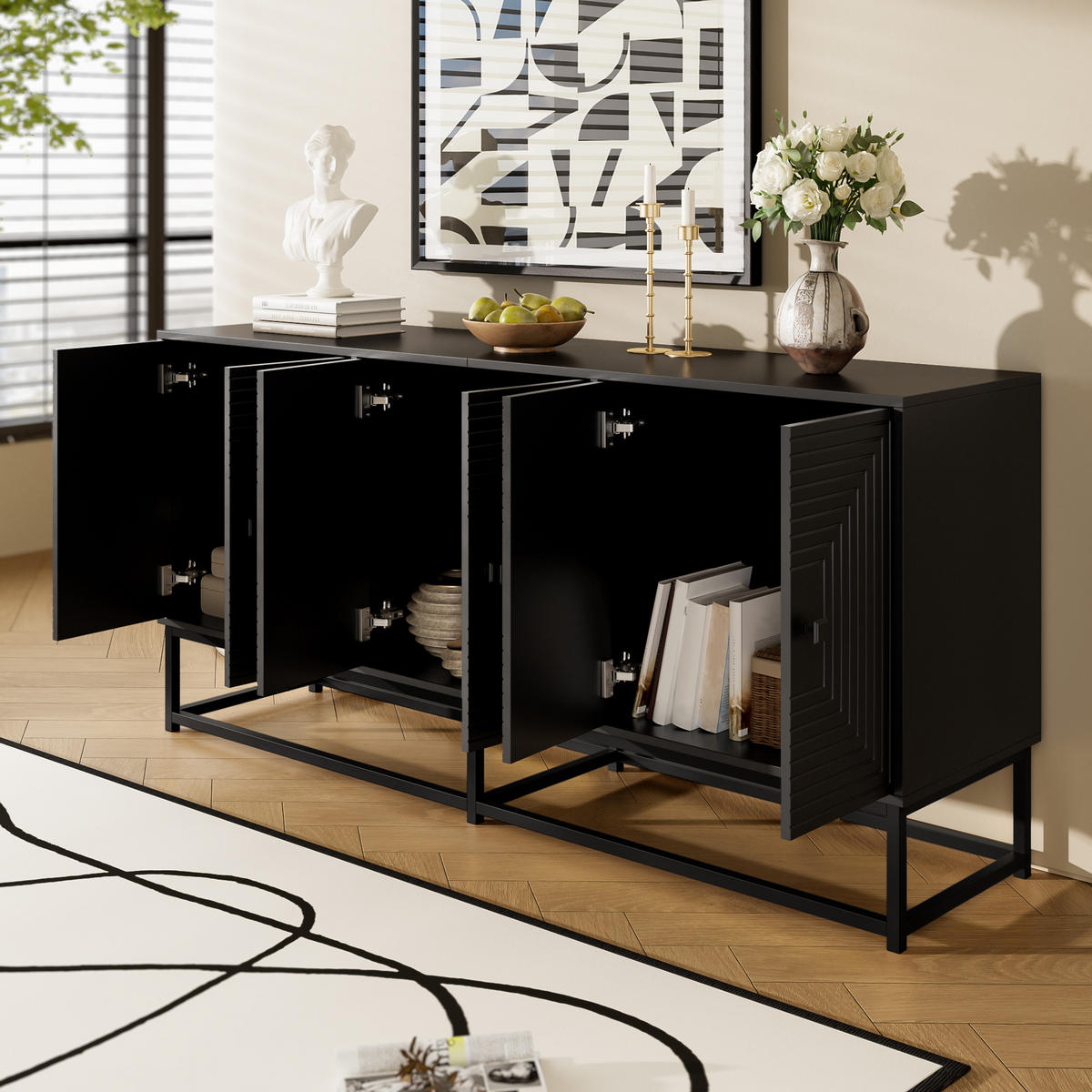 AUFBEWAHRUNGSSCHRANK 3 Doppeltüren Schwarz Stauraum Matt - Schwarz, Holzwerkstoff (38/75.5/160cm) - FLIEKS