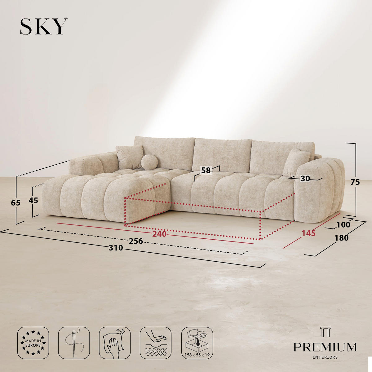 LINKSECK-SCHLAFSOFA mit Stauraum SKY Geprägter Samt Vintage-Grün 310cm - Dunkelgrün/Grün, Textil (310/180cm) - Premium Interiors