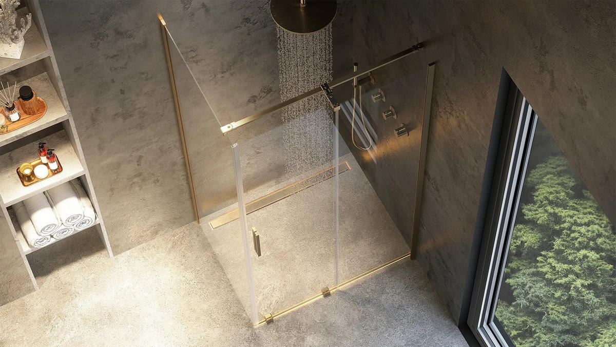 DUSCHKABINE Rea Montana Gold Brush 120x80 - Goldfarben, Glas (120/80/200.5cm) - REA