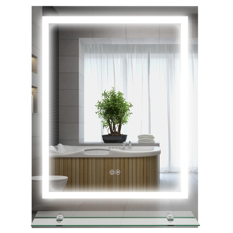 BADEZIMMERSPIEGEL Rechteckiger, wandmontierter LED-beleuchteter Badezimmerspiegel, 70 x 50 cm - Transparent, Glas (50/2.7/70cm) - Vallsero