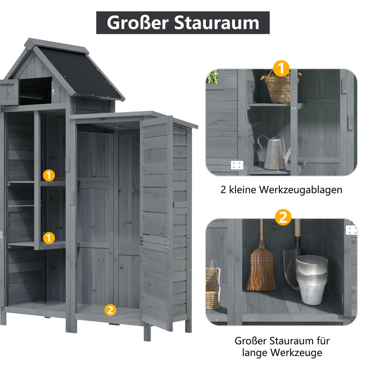 GARTENSCHRANK Tanne wetterfest Doppel Tür Stauraum Garten Grau - Grau, Holz (52/170/116cm) - FLIEKS
