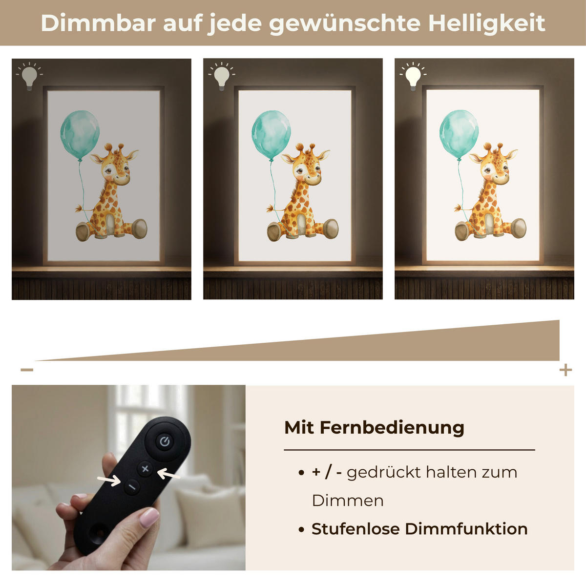 NACHTTISCHLAMPE MIT AKKU Giraffe - Baby - Tiere - Blauer Ballon 40x60 cm - Weiß, Holzwerkstoff (8/40/60cm) - OnlyWow