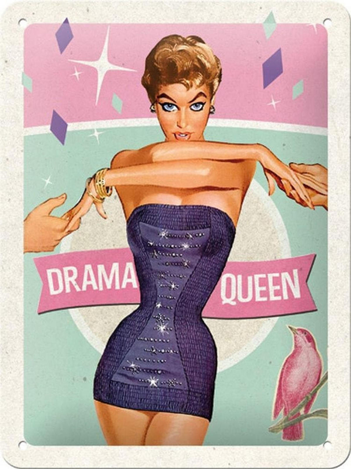 BLECHSCHILD 15/20 cm Drama Queen - Multicolor, Metall (15/20/0.5cm) - Nostalgic-Art