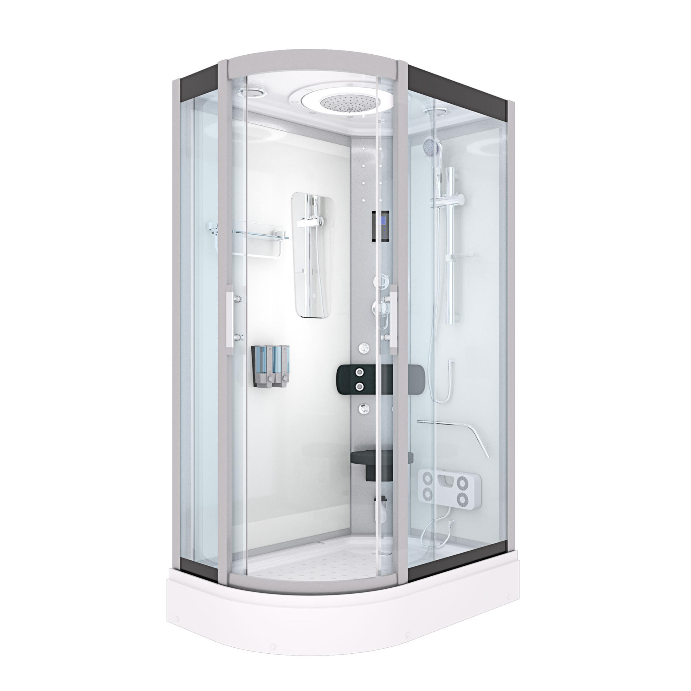 DUSCHE Duschkabine D60-70T0L 120x80 cm - Weiß, Glas/Kunststoff (120/80/215cm) - AcquaVapore by Sandra Jentho