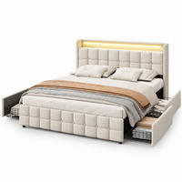 POLSTERBETT 180/200 cm,Doppelbett Beige mit 4 Schubladen und Lattenrost,Modernes Bettgestell - Beige/Naturfarben, Holz/Metall (180/200cm) - FURNISHINGS HOME
