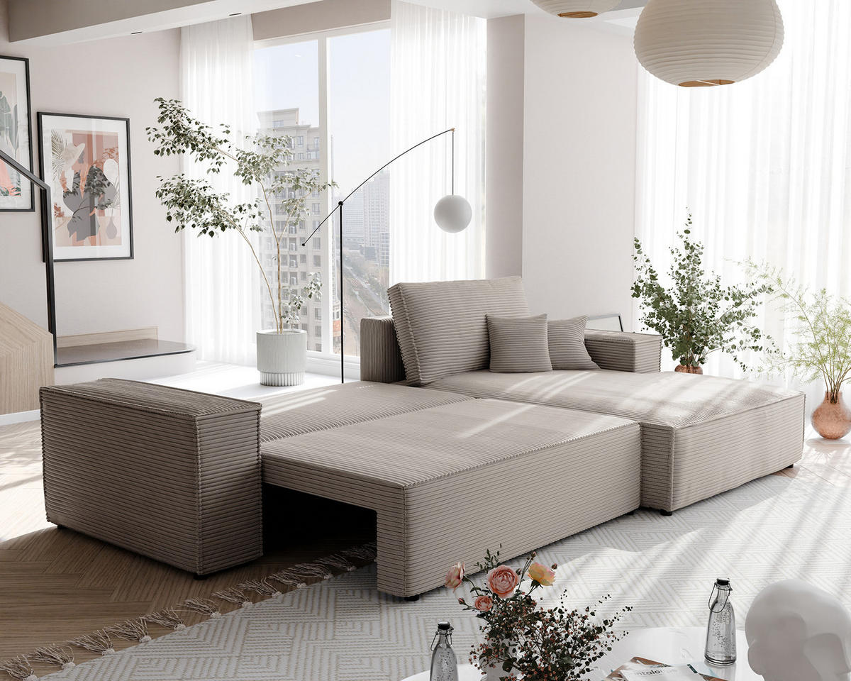 ECKSOFA NOVA mit Schlaffunktion und Bettkasten Cappuccino - Cappuccino, Holzwerkstoff/Kunststoff (250/90cm) - Idohome