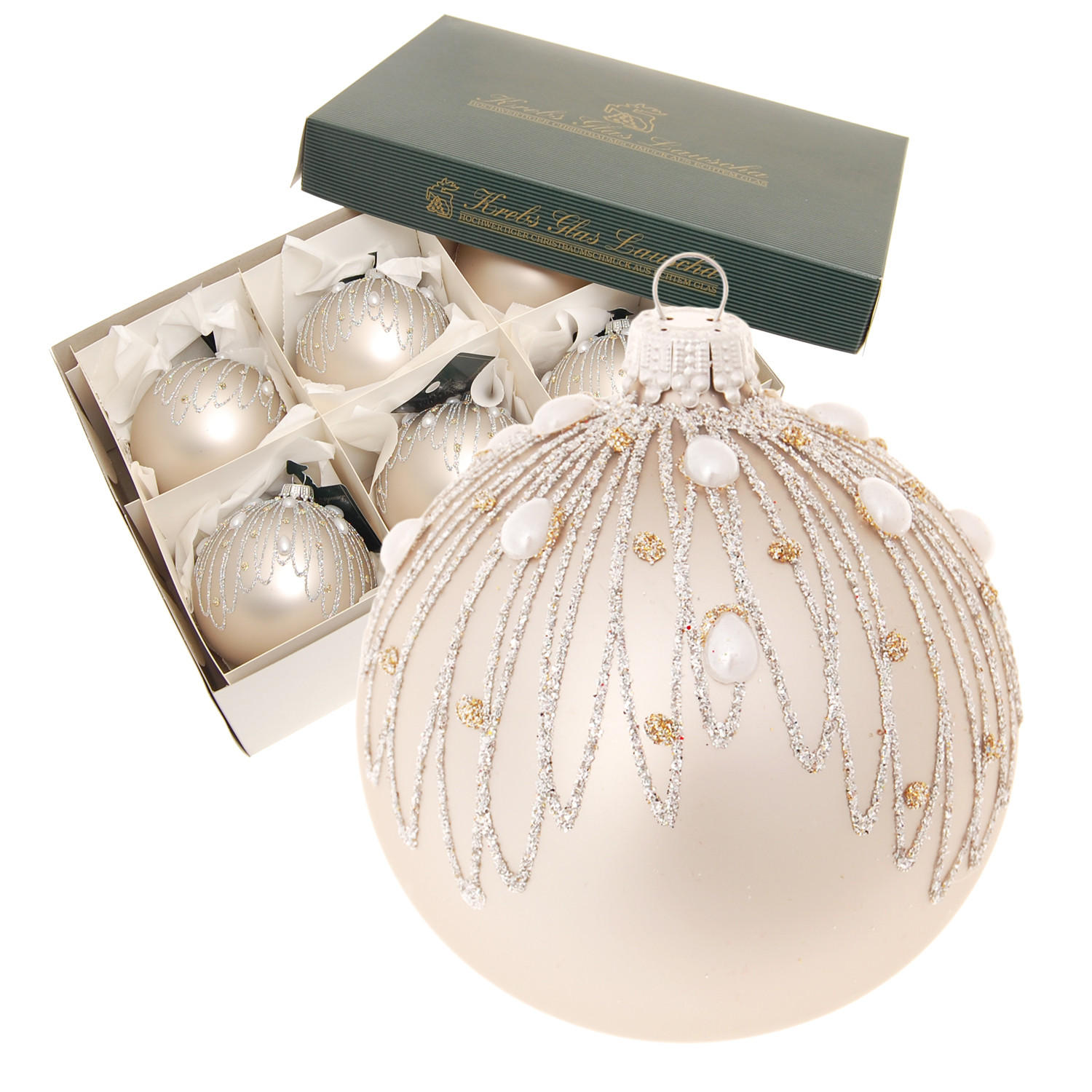 CHRISTBAUMKUGELN Halskette mit Steinen Goldfarbig 8cm (Glas / 6 Stk.) - Goldfarben, Glas (8/8/8cm) - Krebs Glas Lauscha