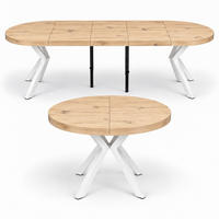 ESSTISCH rund ausziehbar 110-310/110/76 cm, Hellbraun Artisan Egger, 54 cm Tischplatte + X Metallbeine Weiß - Weiß/Eiche Artisan, Holzwerkstoff/Metall (110/110/76cm) - Damale Möbel