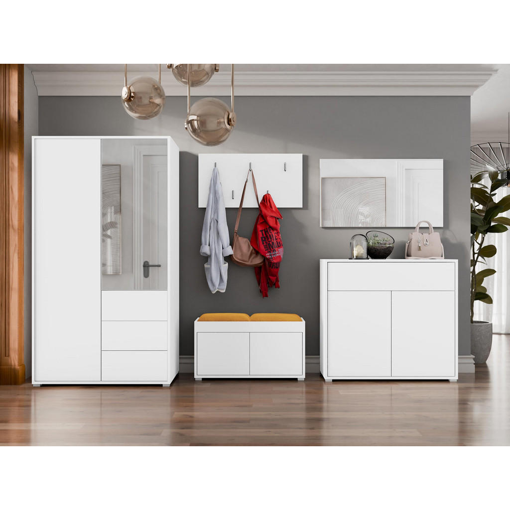 Thumbnail - Mirjan24 Garderoben-Set, Weiß, Orange, Holzwerkstoff, 2-Sitzer, Rechteckig, 100x178x59 cm, Garderobe, Garderoben-Sets & ...