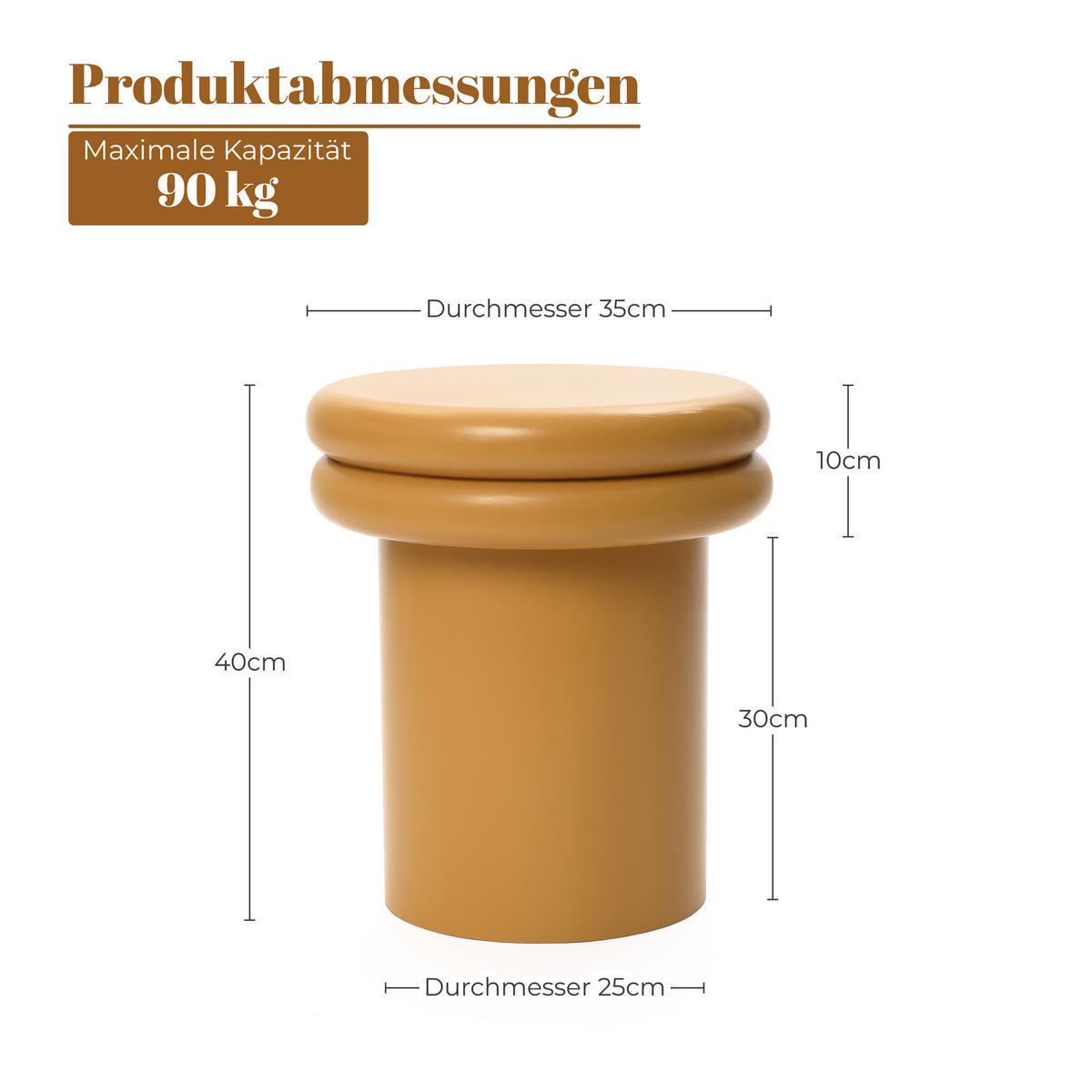 BEISTELLTISCH Rund, Orange & Holz mit Doppelplatte | Ø35 x H40 cm - Orange, Holzwerkstoff (35/35/40cm) - Hometopia