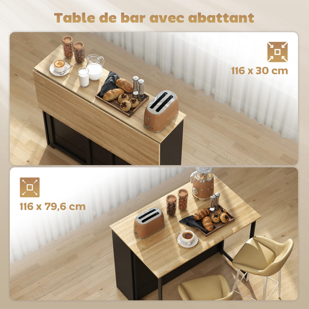 BARTISCH DE-14797 klappbar mit Schrank & 4 offenen Fächern Schwarz - Schwarz, Holzwerkstoff (116/79.6/90.5cm) - ComfortXL