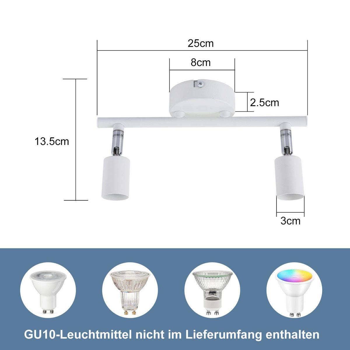STRAHLER Flensburg 2-flammig 25/8/13.5 cm - Weiß, Metall (25/8/13.5cm) - Nettlife