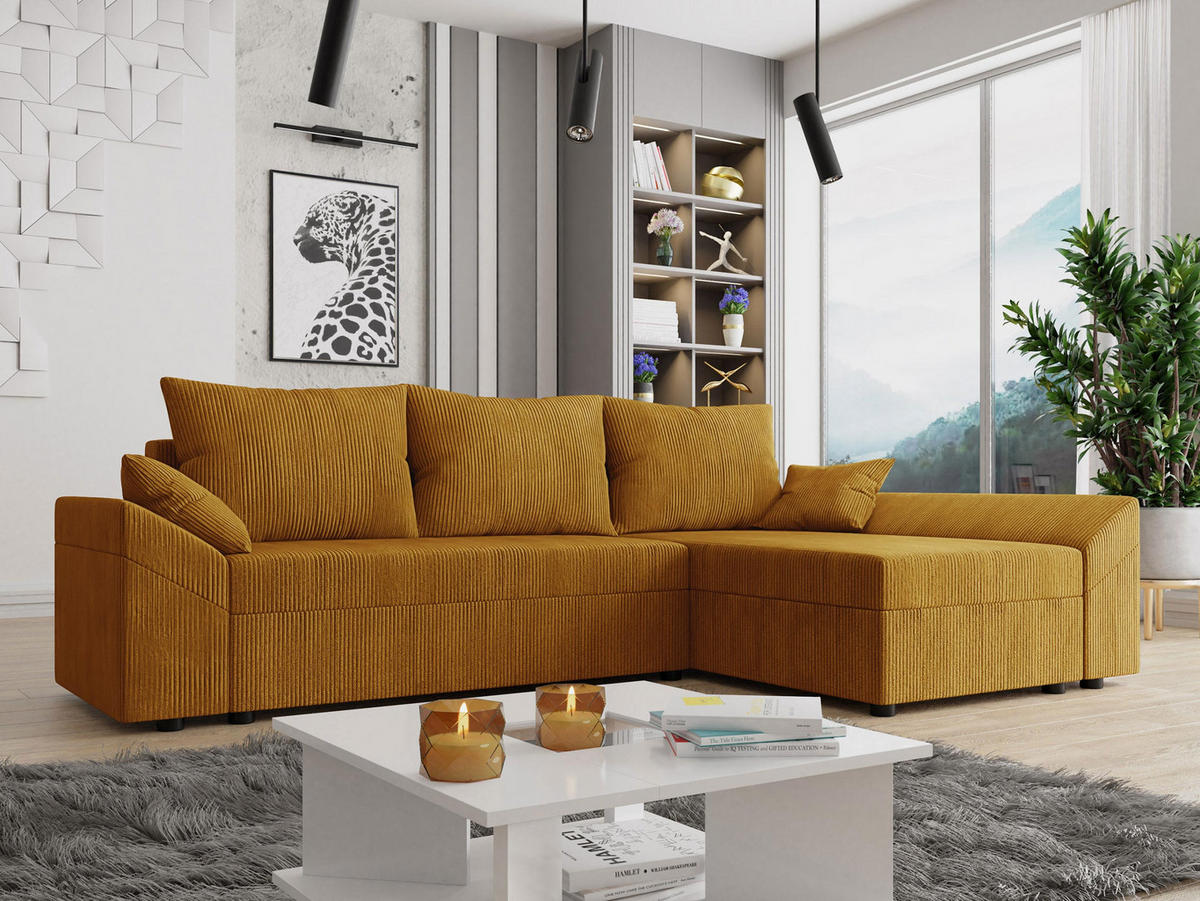 ECKSOFA Dante L Cord - Schwarz/Braun, Holz/Kunststoff (240/140cm) - MIRJAN24