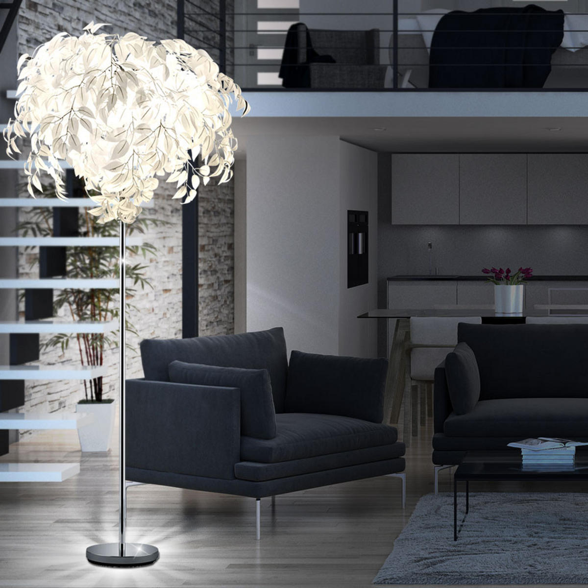 LED STEHLEUCHTE LEAVY Chrom Silber - Silberfarben, Metall (11.7/70/180cm)