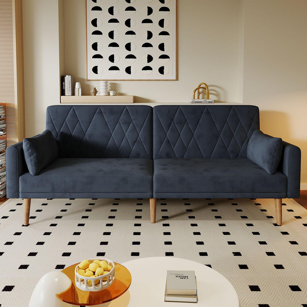 SCHLAFSOFA 2-Sitzer Samtstoff Bettfunktion Kompakt Schwarz - Schwarz, Holz (81.99/25.48/44.98cm) - FLIEKS