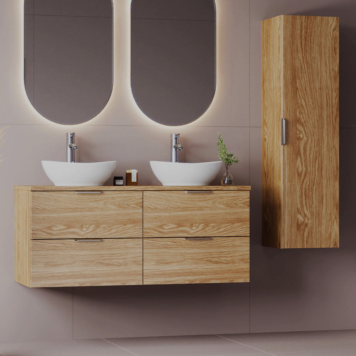 BADMÖBEL 120.6cm Astrid 2er-Set Holz - Braun, Holzwerkstoff (120.6/52.2/46.5cm) - Petits-meubles