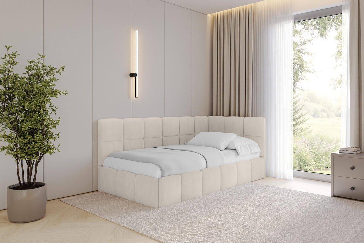 EINZELBETT Jugendbett mit Bettkasten Links, mit Matratze - LIVY 100x200 Beige - Beige, Holzwerkstoff/Textil (100/200cm) - ALTDECOR