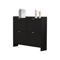 SCHUHSCHRANK mit 4 Klappenfächern und offenen Ablagen Schwarz 110/24/90 cm - Schwarz, Holzwerkstoff (110/90/24cm) - EVRYAE