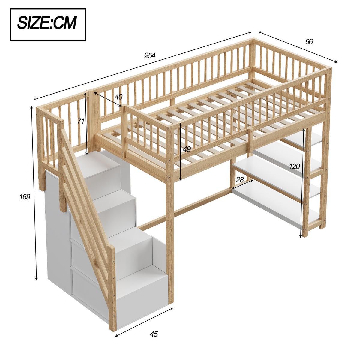 HOCHBETT 90 x 200cm mit Sicherheitskletterleiter，Holzfarbe - Naturfarben, Holz (90/200cm) - KOMHTOM