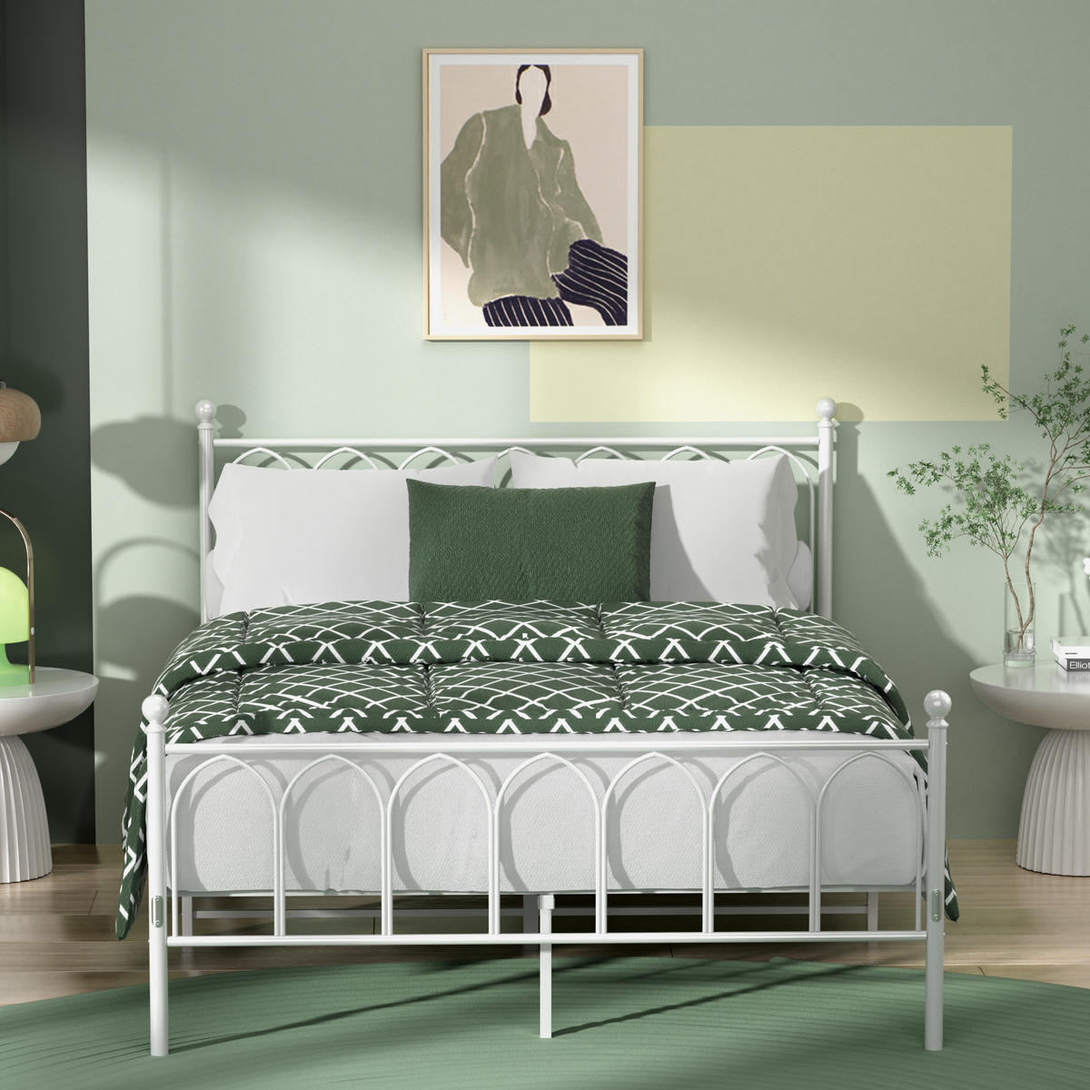 METALLBETT 140/200 mit Stauraum unter dem Bett, mit Lattenrost,Weiß - Weiß, Metall (140/200cm) - STILVORA