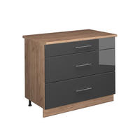 KÜCHENUNTERSCHRANK Fame-Line, Anthrazit Hochglanz/Goldkraft Eiche, 100 cm, AP Eiche - Honigeiche/Schwarz Hochglanz, Holzwerkstoff (100/82/60cm) - Vicco