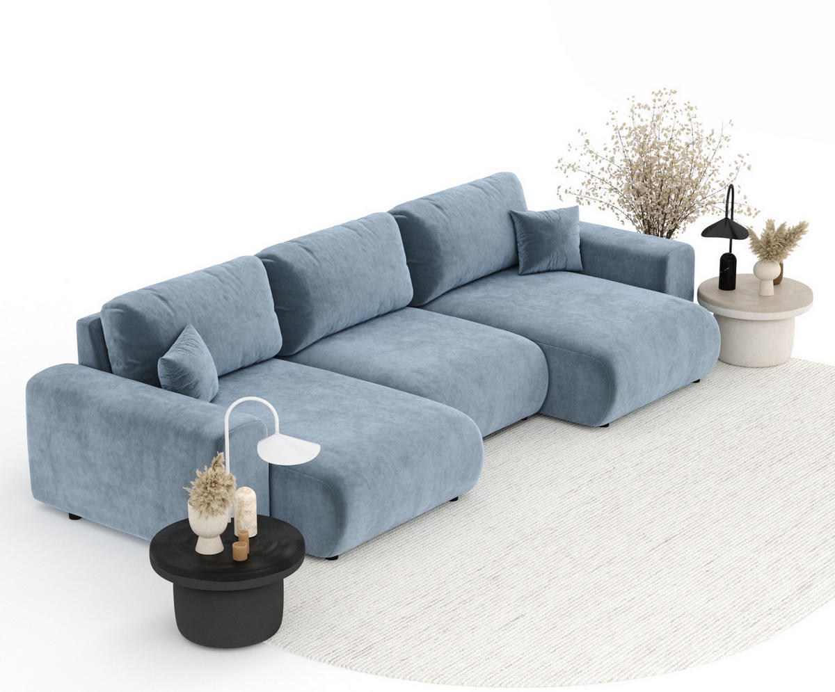 PANORAMASOFA Zanzibar Blau Grau Samtstoff - Blaugrau/Schwarz, Holz/Holzwerkstoff (325/79/144cm) - Maison de Reve