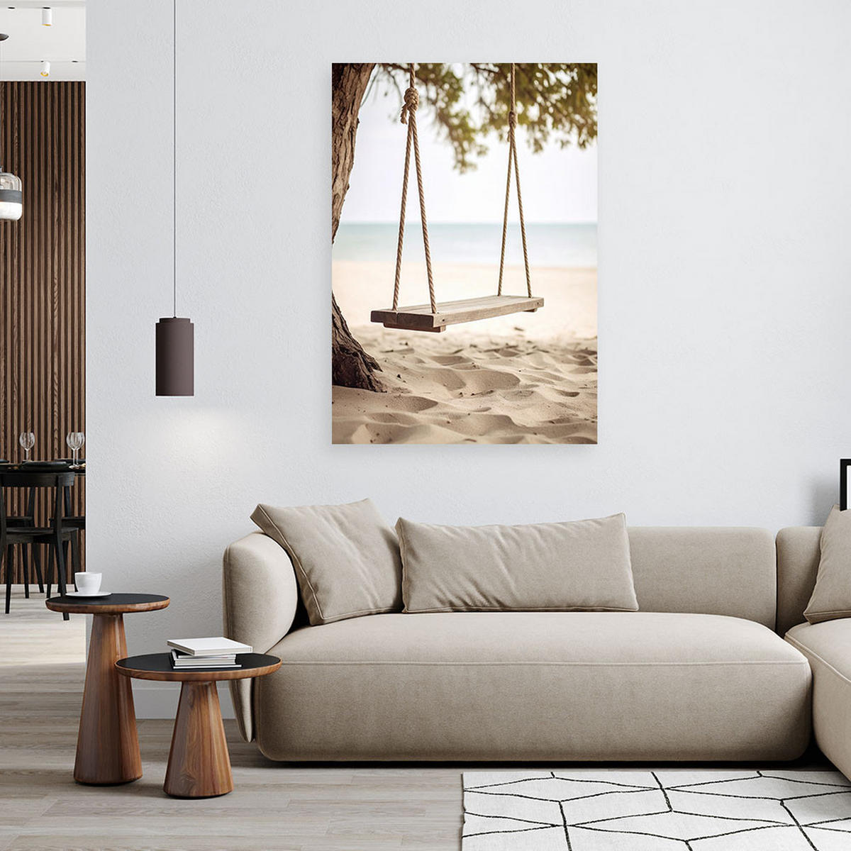 LEINWANDBILD Schaukel Strand Meer Dünen 80x120cm - Beige, Textil (80/120cm) - Feeby