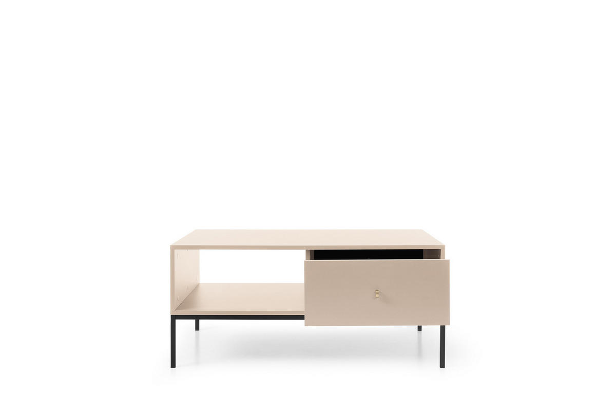 COUCHTISCH Molly Beige, Schwarze Beine, Kaffeetisch mit Schubladen - Beige/Schwarz, Holzwerkstoff/Metall (68/104/46cm) - Bettso