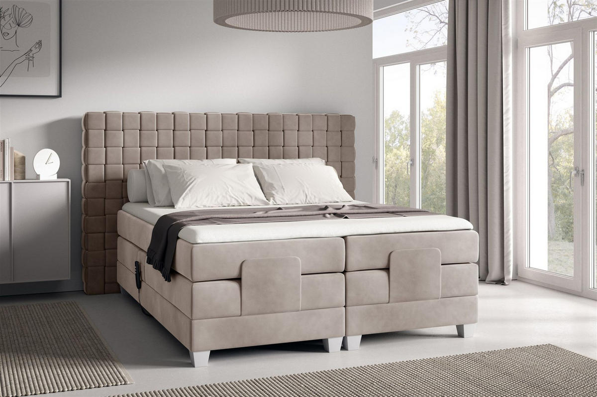BOXSPRINGBETT Elektrisch Vidal - Graubraun, Holzwerkstoff/Textil (180/200cm) - Fun Möbel