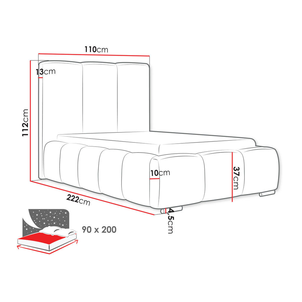 Thumbnail - Mirjan24 Polsterbett, Dunkelblau, Holz, Rechteckig, 90x200 cm, Schlafzimmer, Betten, Polsterbetten