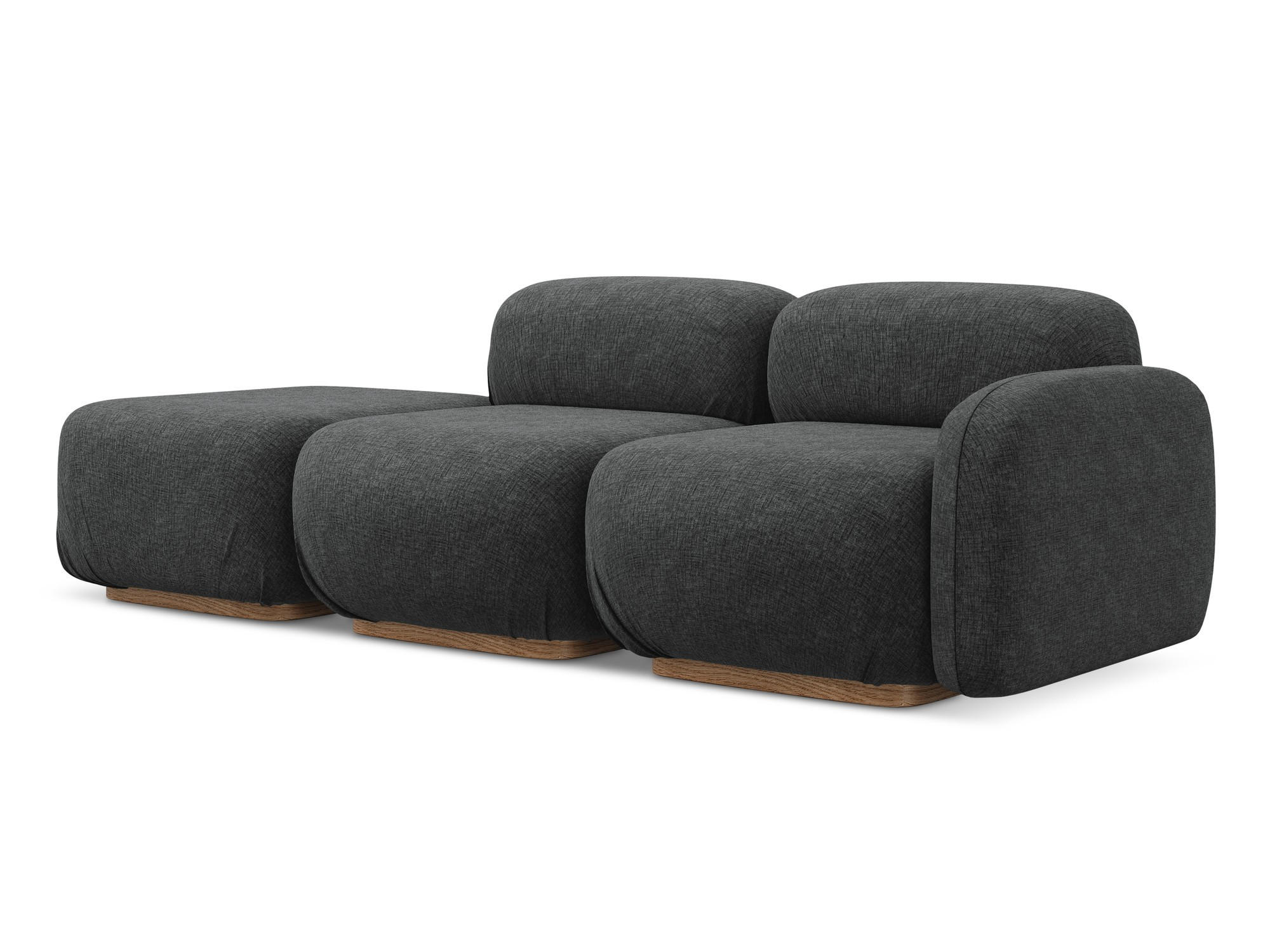 3-SITZER SOFA Links Chenille Stoff Grau - Dunkelgrau/Braun, Holz/Textil (258/73/95cm) - Makamii