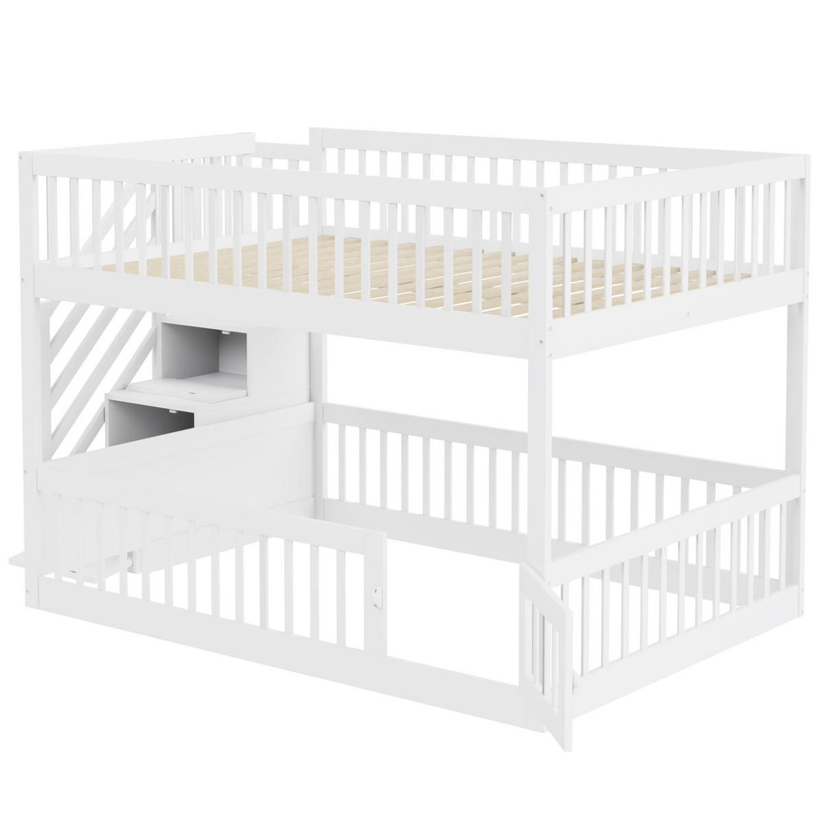 ETAGENBETT mit Stauraumtreppe 140x200 cm Massivholz Weiß - Weiß, Holzwerkstoff (140/200cm) - Beauniv