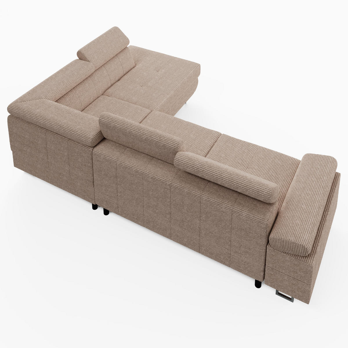 ECKSOFA CAROLINE Rechts Rosa Cord-Stoff L-Form Couch mit Schlaffunktion & Bettkasten - Chromfarben/Pink, Textil (190/253cm)