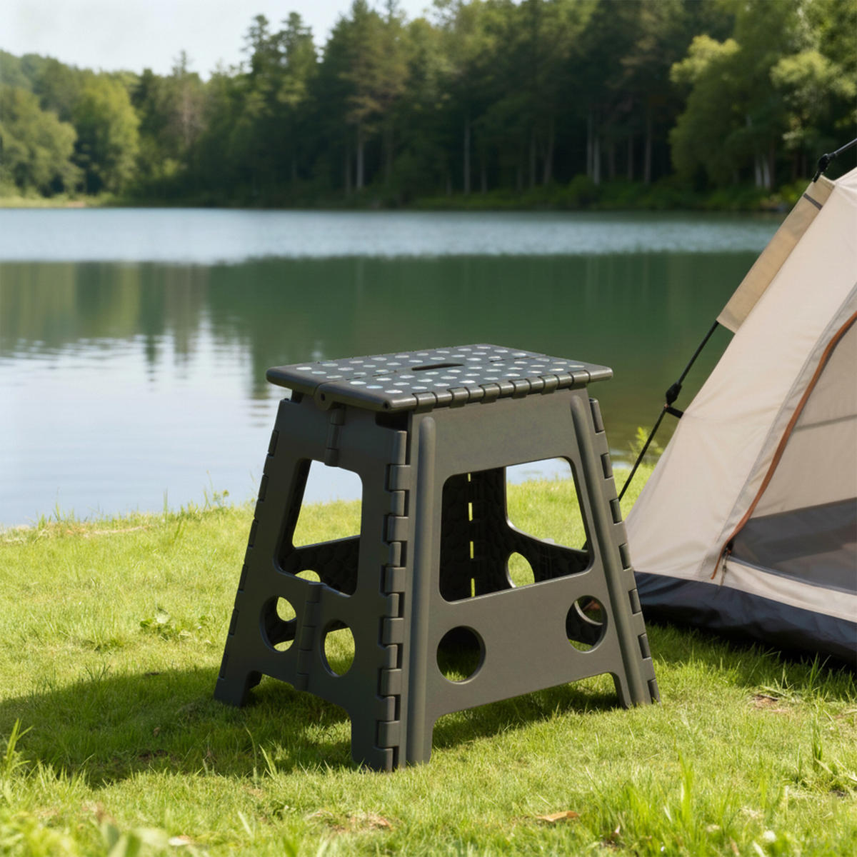 KLAPPHOCKER - Anthrazit, Kunststoff/Textil (39/39/32cm) - Relaxdays