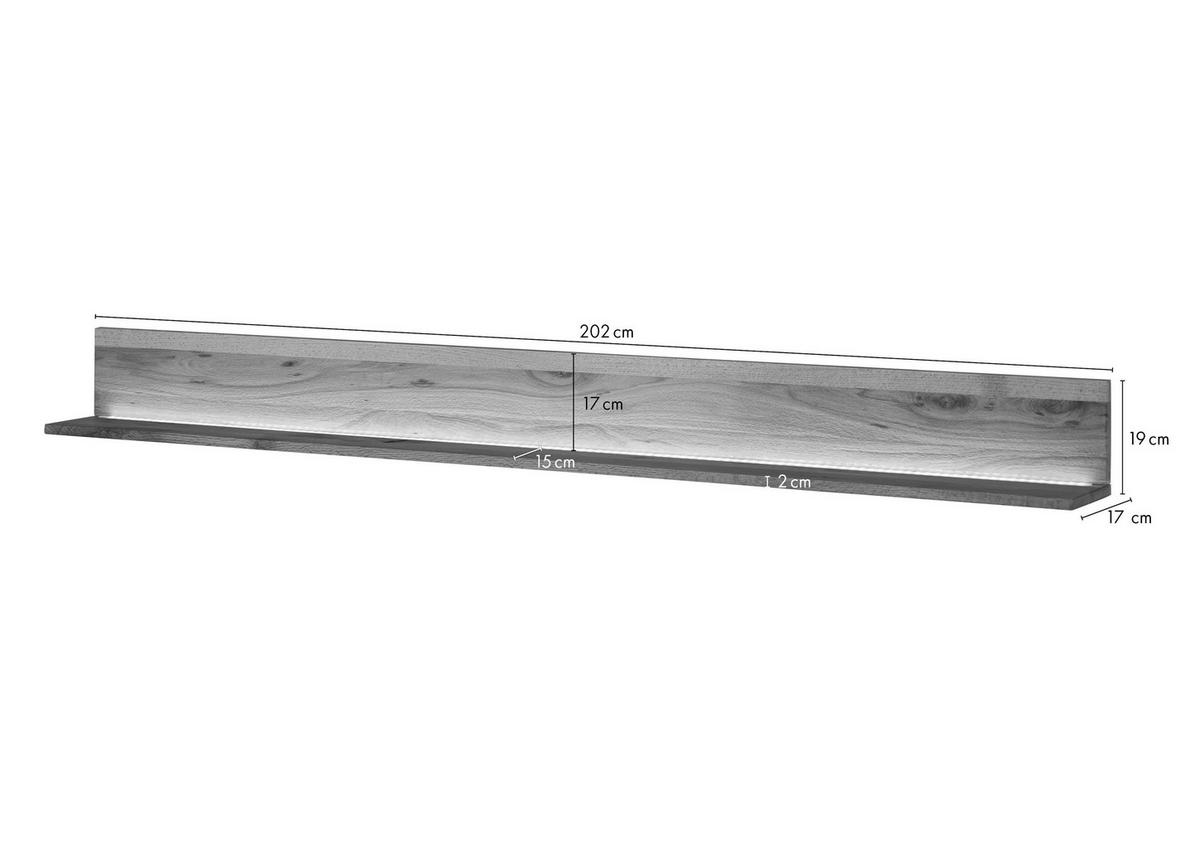 WANDREGAL Wild-/Zerreiche 202x17x19 natur geölt MONTREUX LUX #124 - Naturfarben, Holz (202/19/17cm) - Massivmoebel24