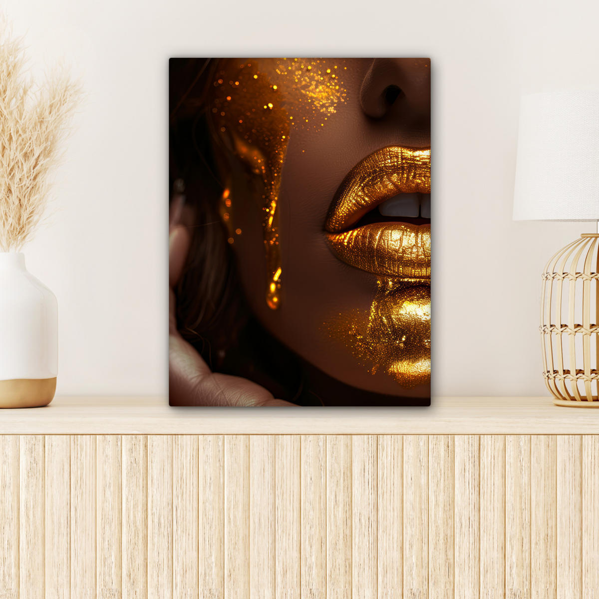 LEINWANDBILD Frau - Gold - Luxus - Porträt 30x40 cm - Goldfarben, Textil (30/40cm) - MuchoWow