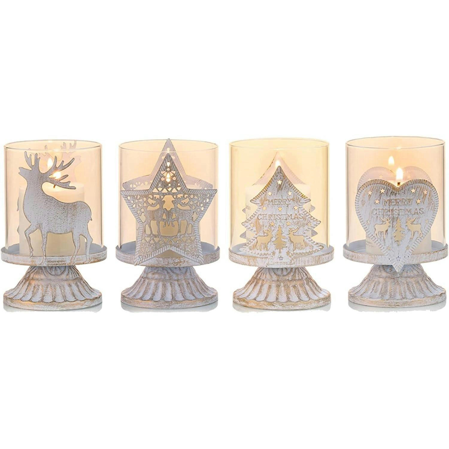 KERZENSTÄNDER 4er Set Weiß Used-Look Metall Glas - Weiß, Metall (8/12/8cm)