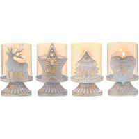 KERZENSTÄNDER 4er Set Weiß Used-Look Metall Glas - Weiß, Metall (8/12/8cm)