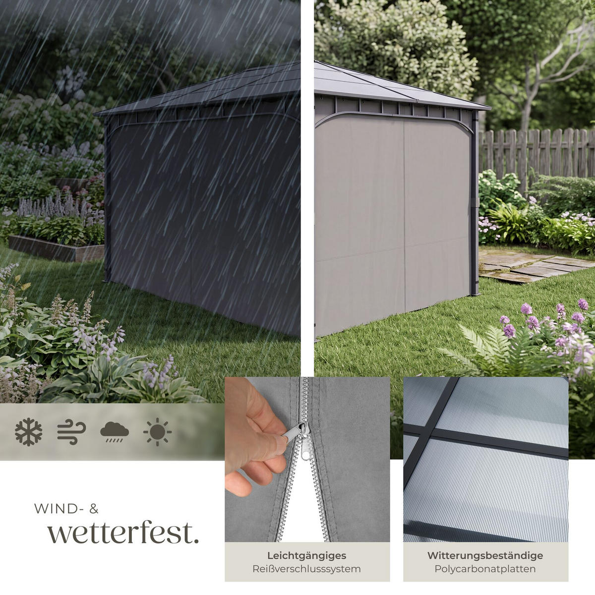 GARTENPAVILLON Caracas, inklusive 8 Heringen, grau - Grau, Metall (300/263/400cm) - tectake