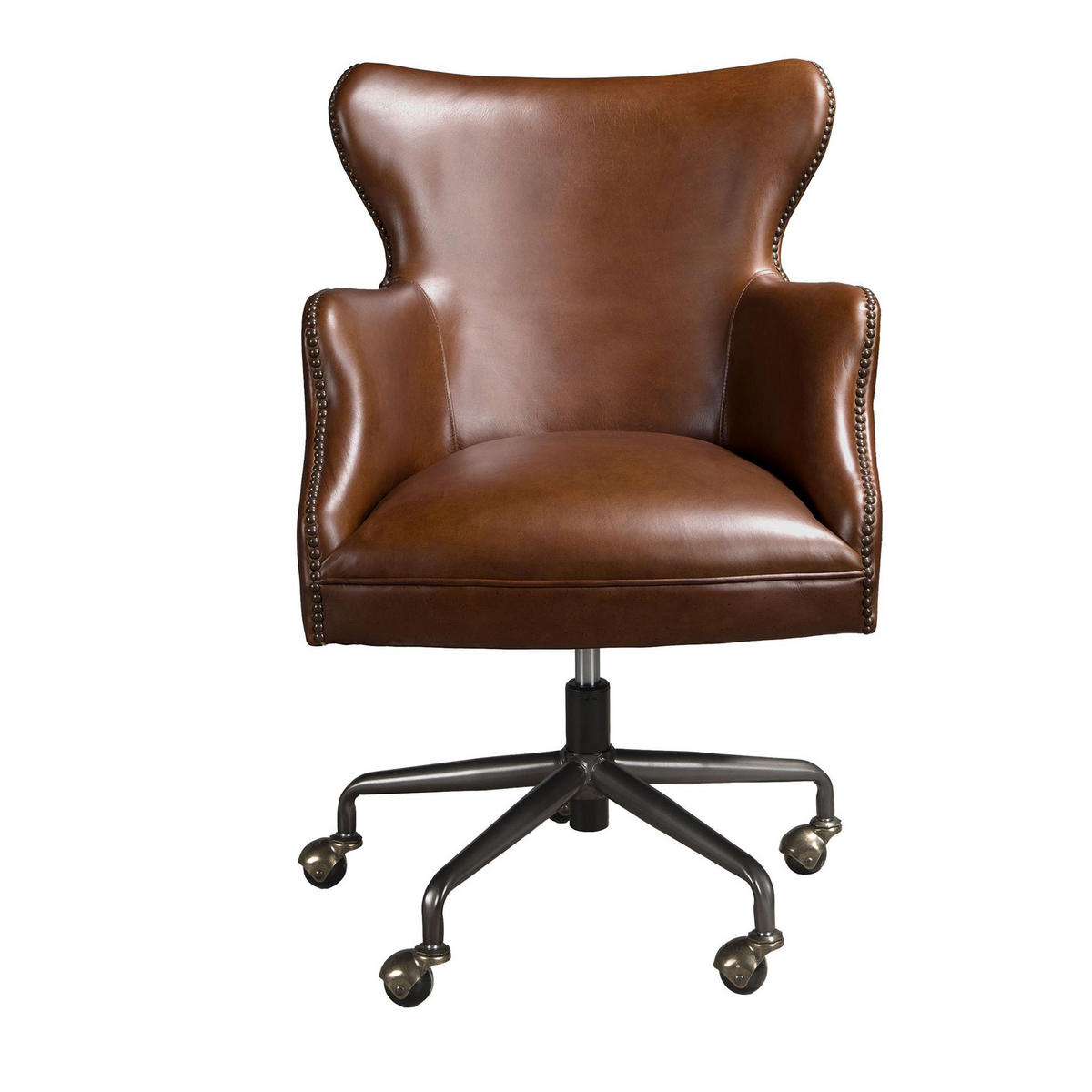 CHEFSESSEL Drehsessel dunkelbraunes Leder 64/74/92 cm - Braun, Leder/Metall (64/92/74cm) - ANGEL CERDA