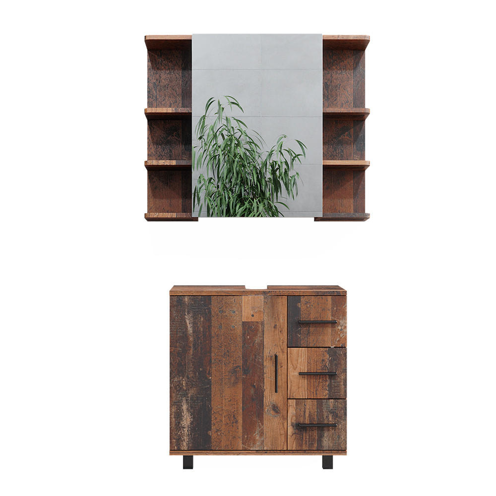 BADMÖBEL-SET Ilias Eiche rustikal 2 Teile - Wildeiche, Holzwerkstoff (60/60.8/33cm) - Vicco