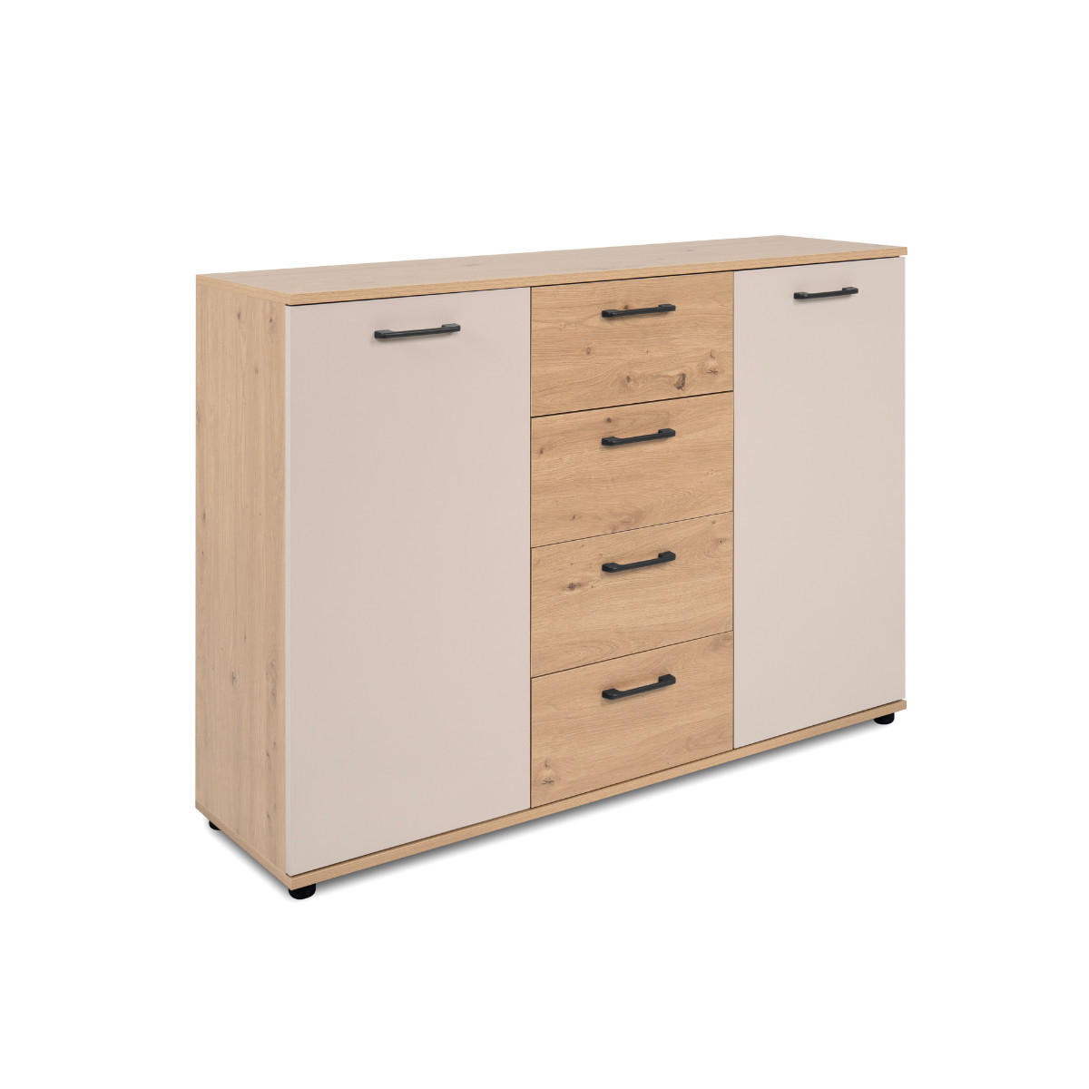 SIDEBOARD mit 2 Türen, 4 Schubladen, Eicheneffekt und Kaschmir 120/35/85,5 cm - Eschefarben, Holzwerkstoff (35/85.5/43.5cm) - Calicosy