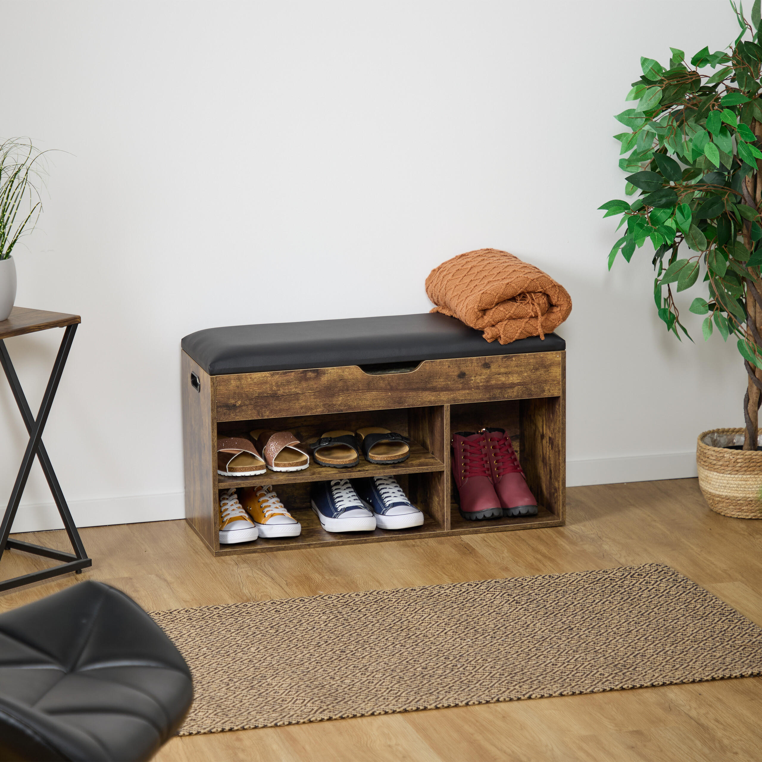 SCHUHBANK - Dunkelbraun, Holzwerkstoff/Kunststoff (80/46/30cm) - Relaxdays