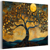 METALLBILD Baum - Mond - Blumen - Gold - Kunst 80x60 cm - Orange, Metall (80/60cm) - MuchoWow