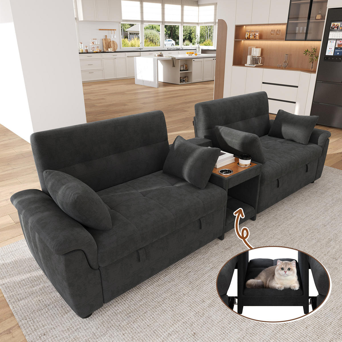 SCHLAFSOFA DE-33435 mit Doppel-Schlaffunktion Dunkelgrau - Dunkelgrau, Metall (284/89/138cm) - ComfortXL