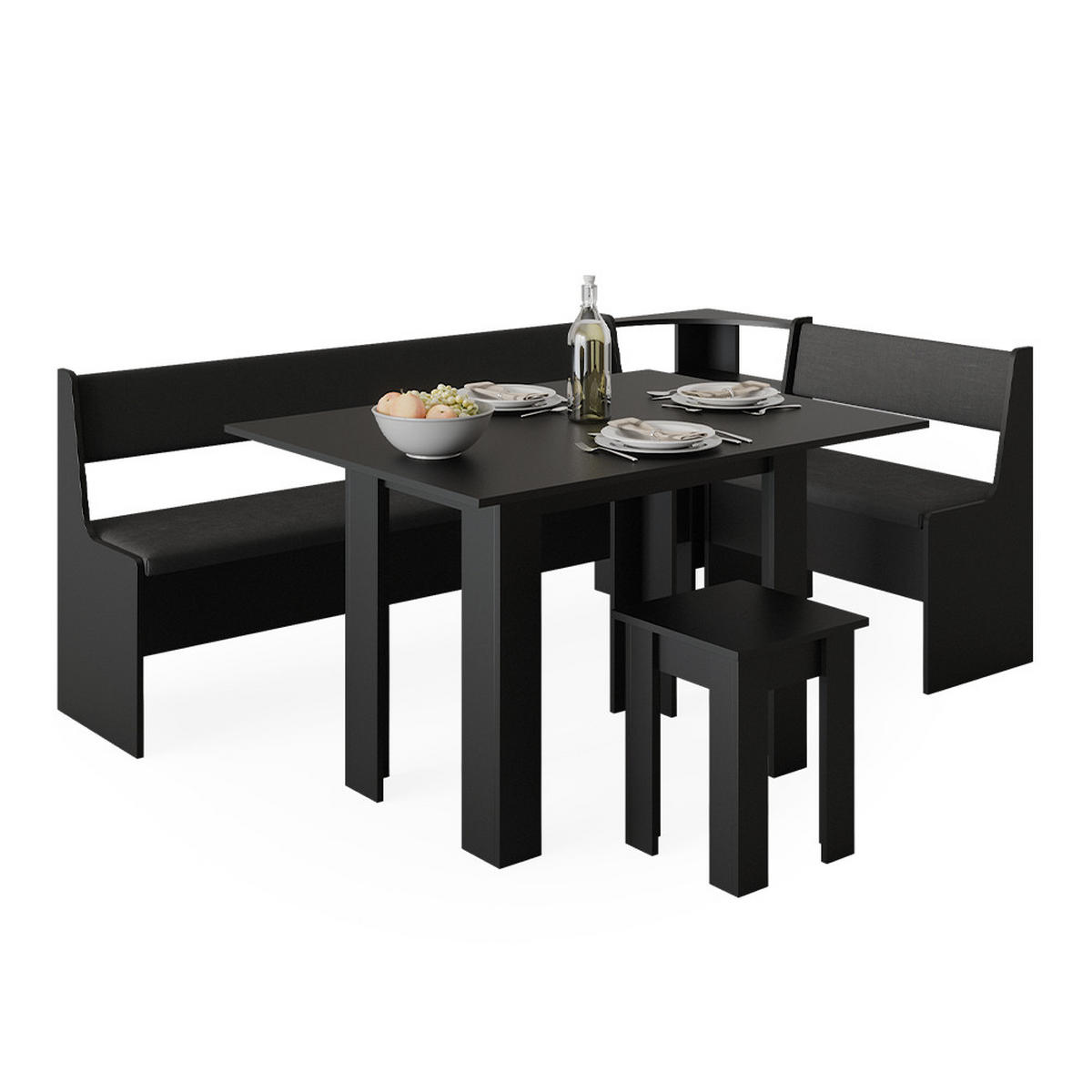 ECKBANKGRUPPE Roman Schwarz 120 x 41.5 cm mit Tisch - Silberfarben/Schwarz, Holzwerkstoff (210/80/120cm) - Vicco