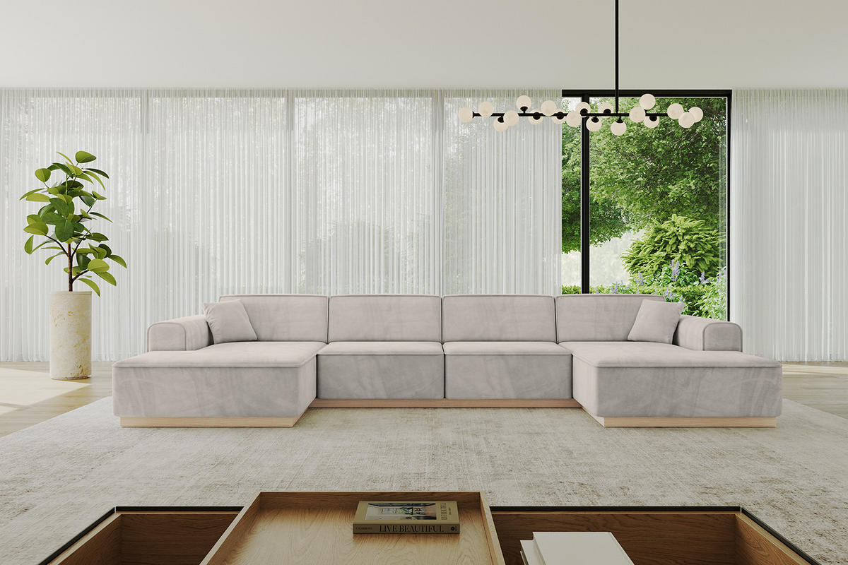 WOHNLANDSCHAFT IREA-U2 - 388x171x83 cm Hellbraun - Hellbraun, Holzwerkstoff/Textil (388/83/171cm) - ALTDECOR