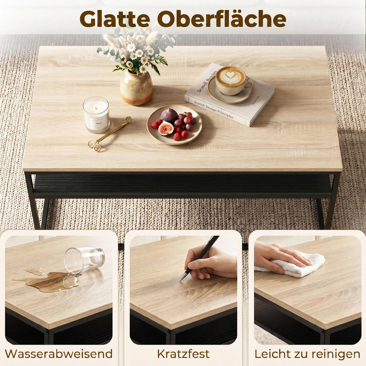 COUCHTISCH Eichefarben und Schwarz 100/59/47 cm - Eichefarben, Holzwerkstoff (59.8/100/47cm) - PANGIVO