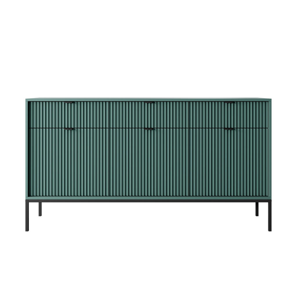 Thumbnail - Masseno Sideboard, Hellgrün, Schwarz, Holzwerkstoff, 3 Schubladen, 154x83x39 cm, Wohnzimmer, Kommoden & Sideboards, Komm...